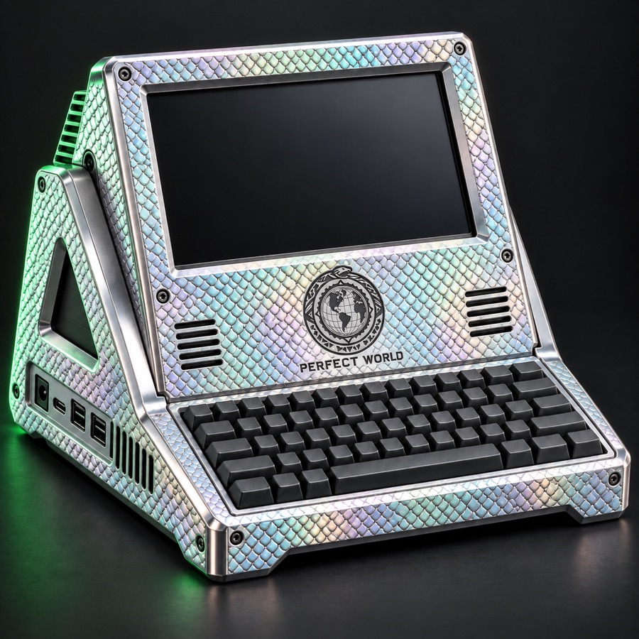 Typewriter CyberDeck case with an angled display riser